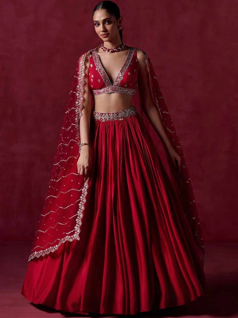 Lashkara red lehenga 3 pieces - skirt, top, dupatta